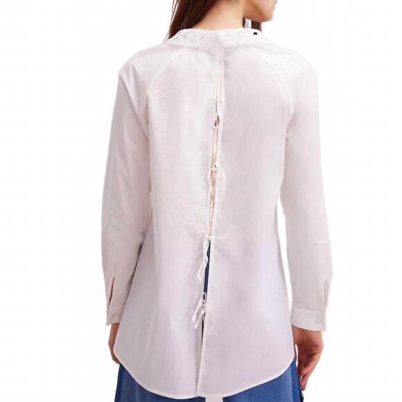 NEW ANNE FONTAINE basque classic long sleeve lace collar shirt in white - Picture 2 of 4